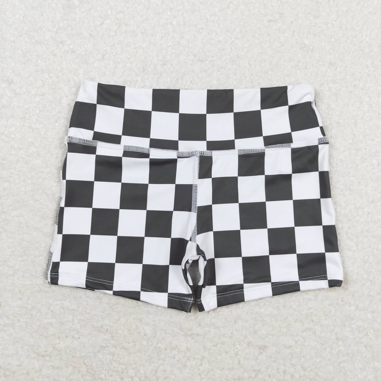 SS0219 black checkered girls shorts