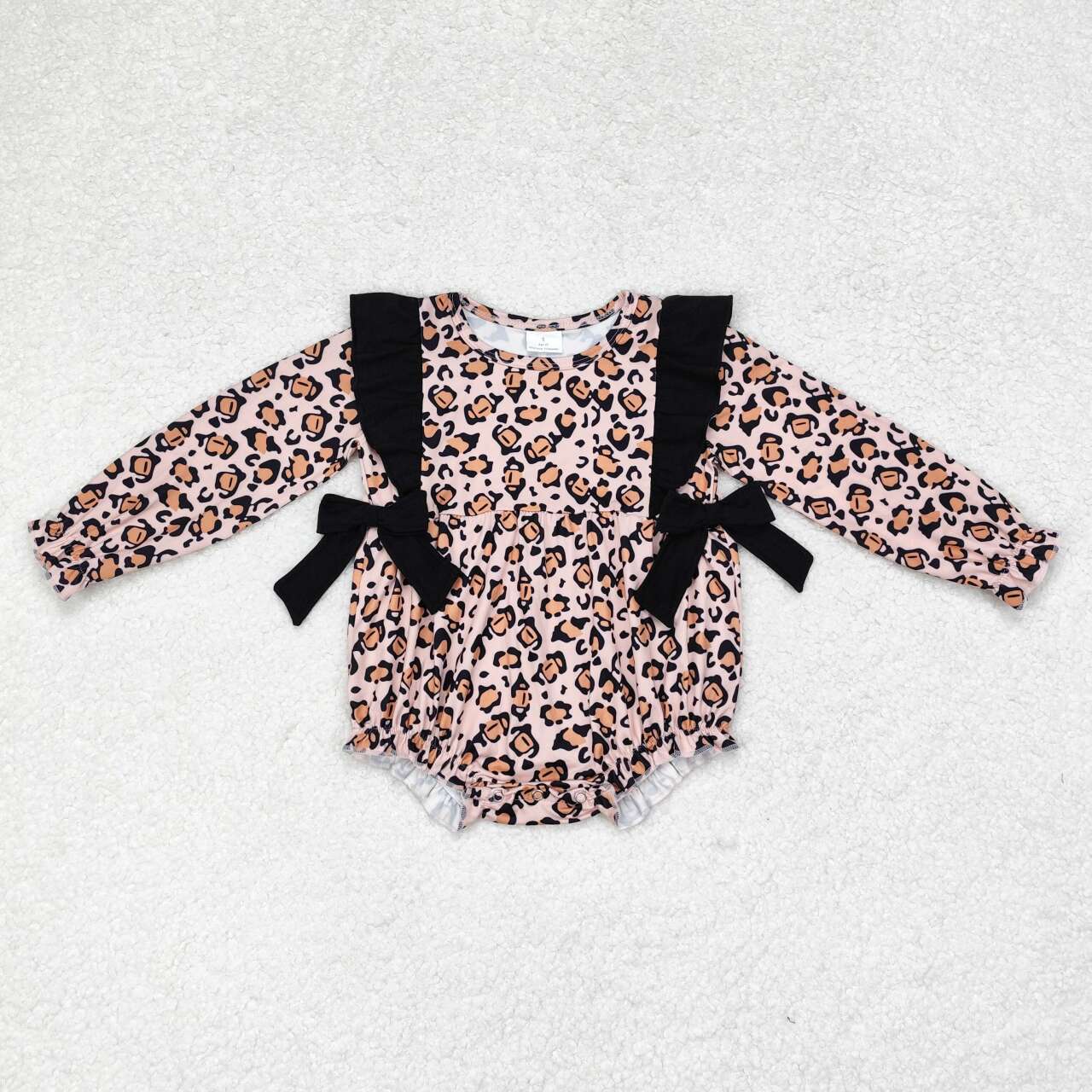 LR1071 leopard bows long sleeve girls romper