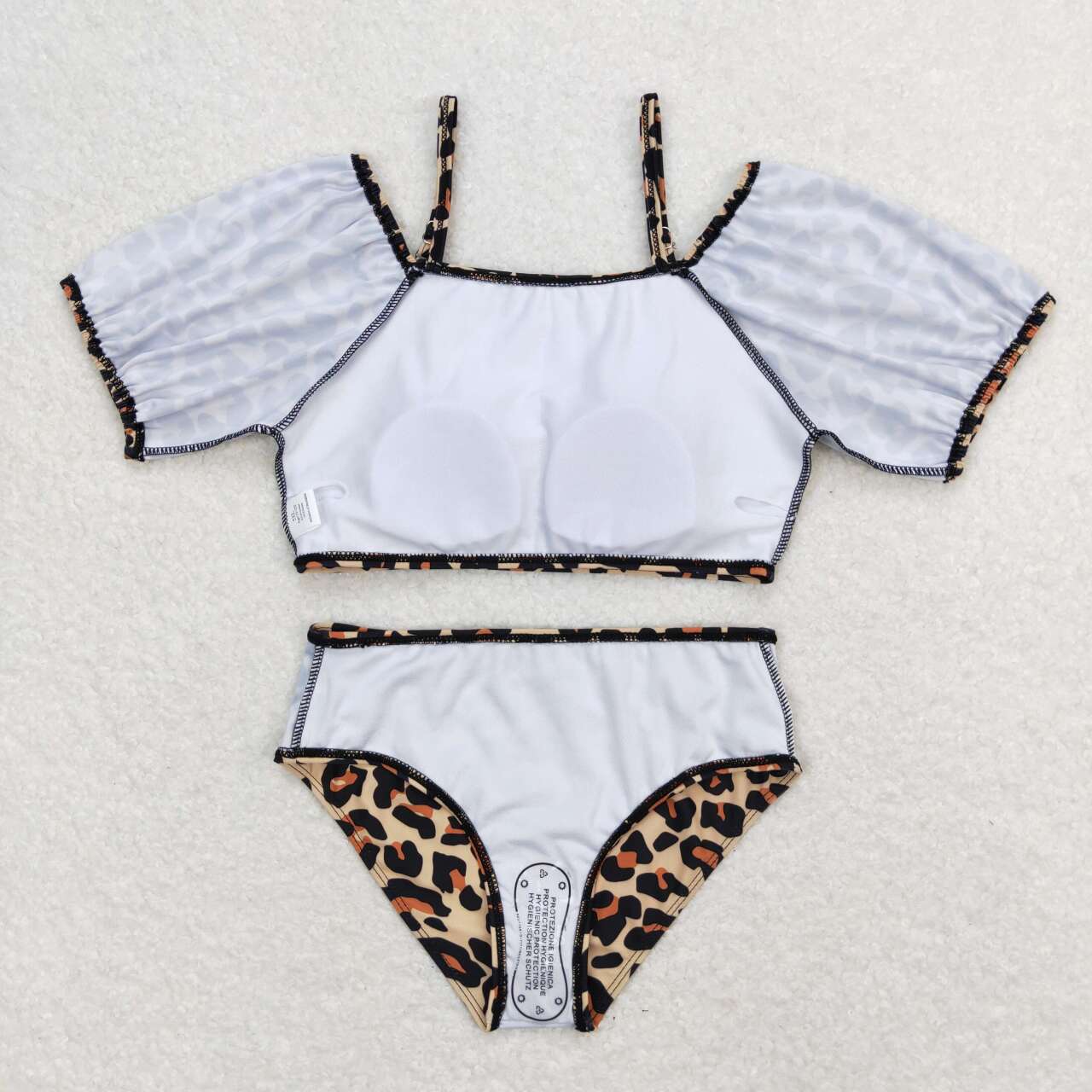 S0272 leopard short sleeve girls swimsuits