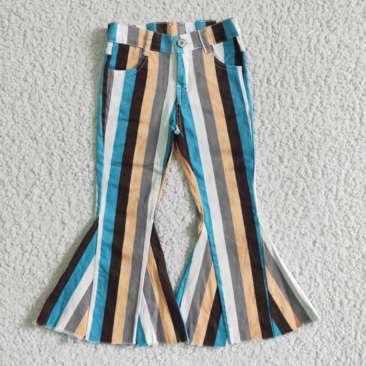 P0002 Striped Print Baby Girls Denim Jeans