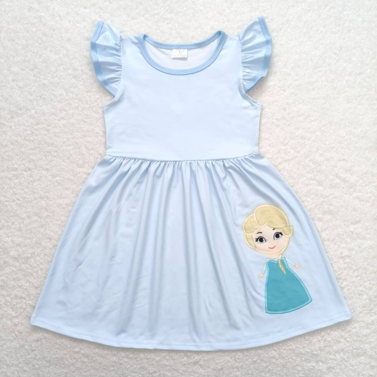 GSD1147 sky blue cartoon princess flutter sleeve girls dress