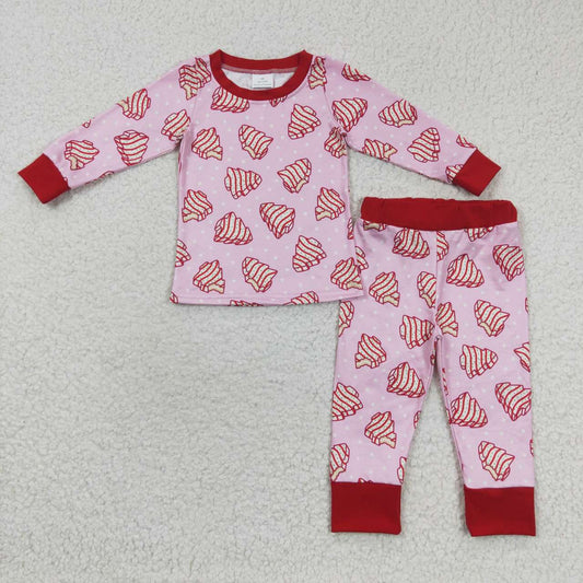 USA SHOP GLP0453 Tis The Season Christmas Cake Tree Pink Long Sleeves Kids Pajamas