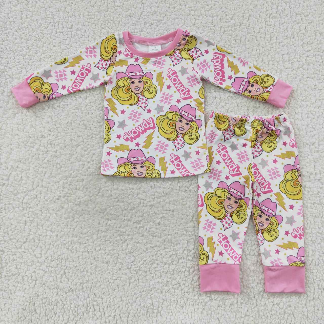 GLP0658 Howdy Star pink long sleeve pants girls pajamas