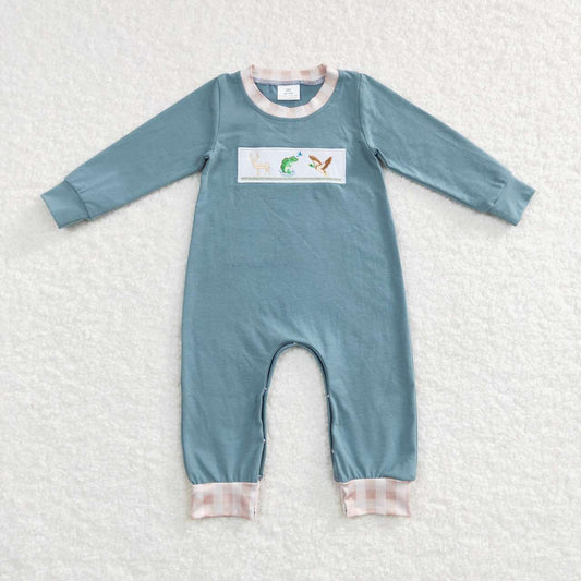 USA SHOP LR0728 Dog fish duck blue long sleeve kids romper