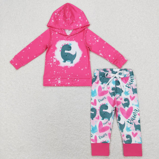 GLP1107 Valentine's Day Dinosaur Hot Pink Hoodie Pants Girls Set