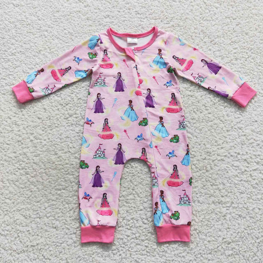 LR0468 Cartoon Princess Purple Long Sleeve Kids Romper