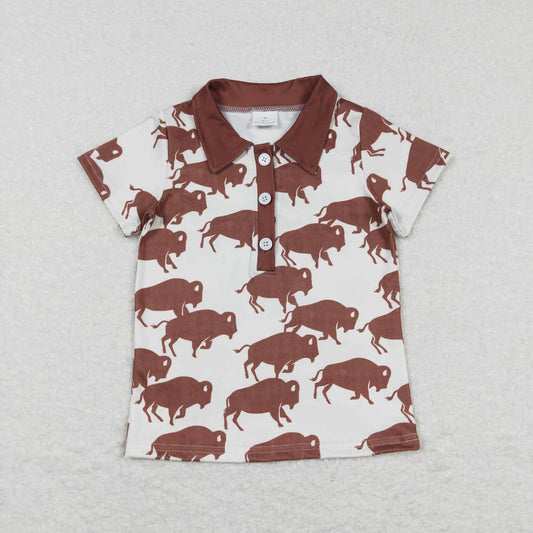 BT0175 Cow brown short sleeve boys top