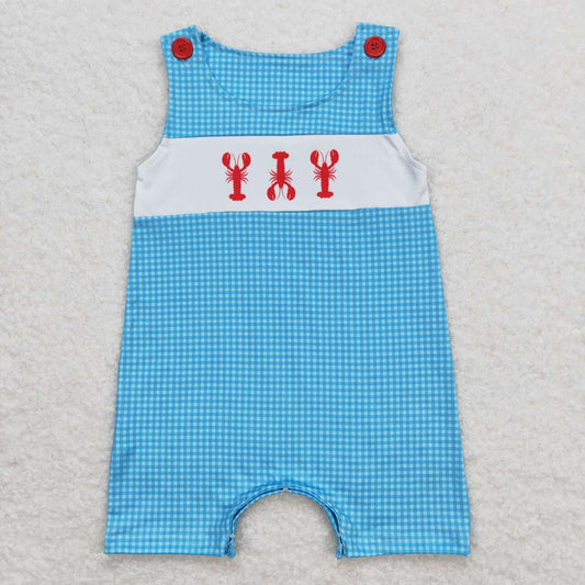 SR1049 Crayfish Blue Checkered Sleeveless Boys Summer Romper