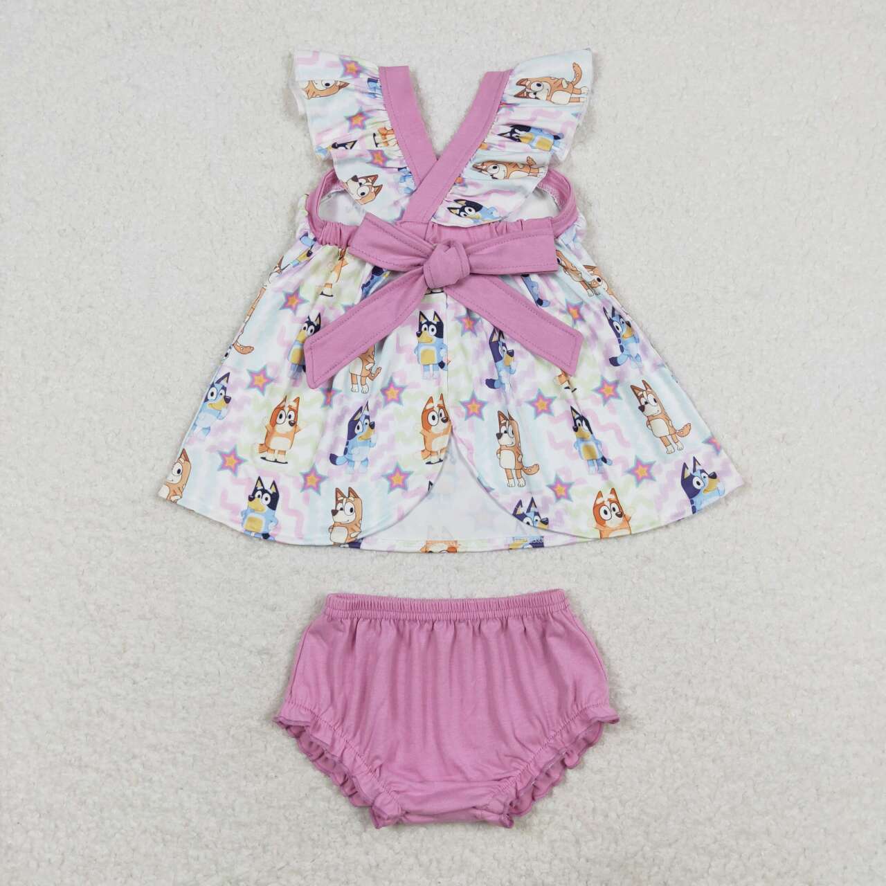 GBO0333 cartoon blue dog pink flutter sleeve girls bummies set