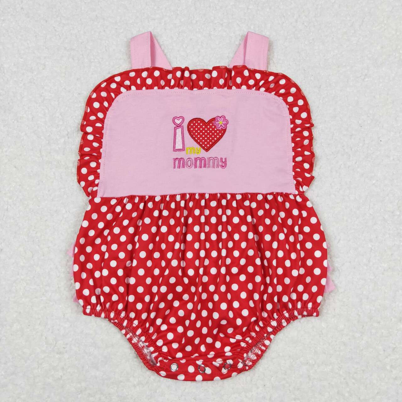 SR0990 embroidery I Love My Mommy Red Dot Sleeveless Girls Romper