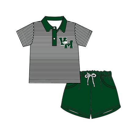 custom style VM black striped short sleeve green shorts boys set