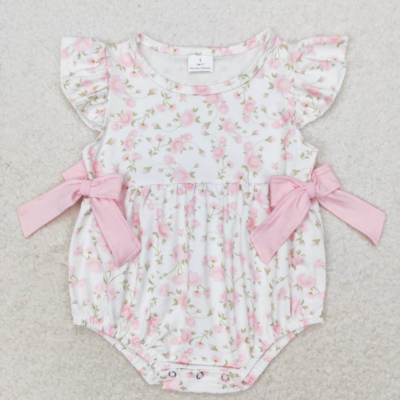 SR1765 pink cute flowers flutter sleeve girls romper