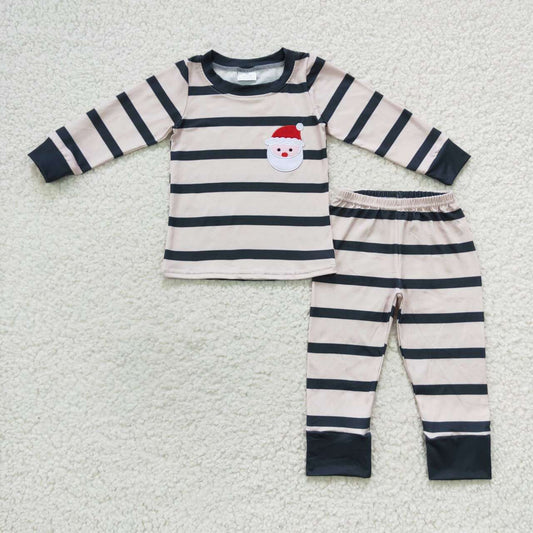 BLP0220 Christmas Santa Claus grey striped long sleeve pants boys pajamas