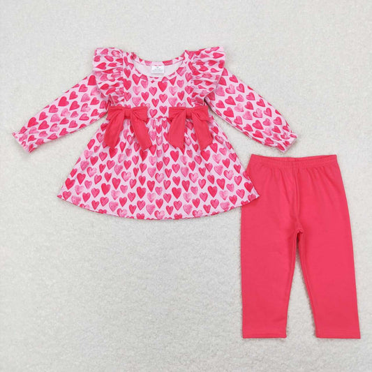 GLP1108 Valentine's Day Heart Hot Pink Long Sleeve Pants Girls Set