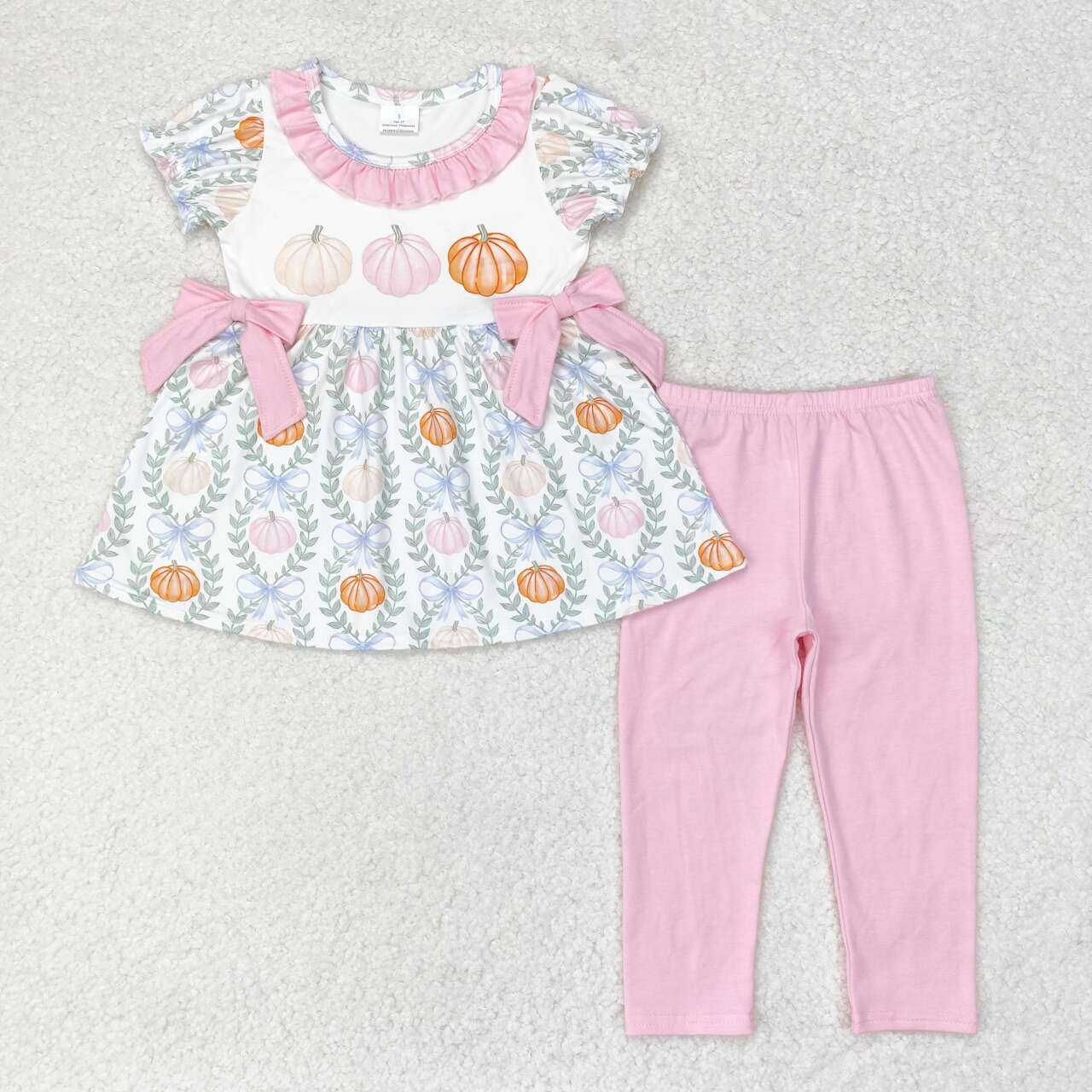GSPO1601 Autumn full pumpkin short sleeve pink pants girls set