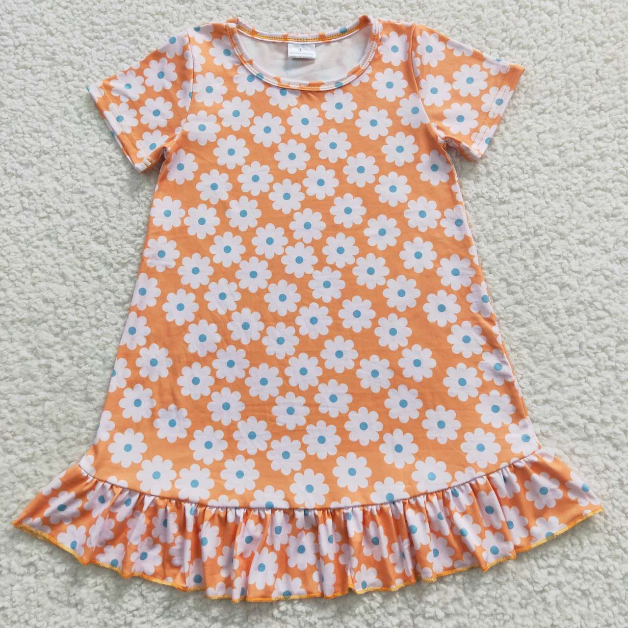 GSD0399 White Flowers Orange Short Sleeves Dress