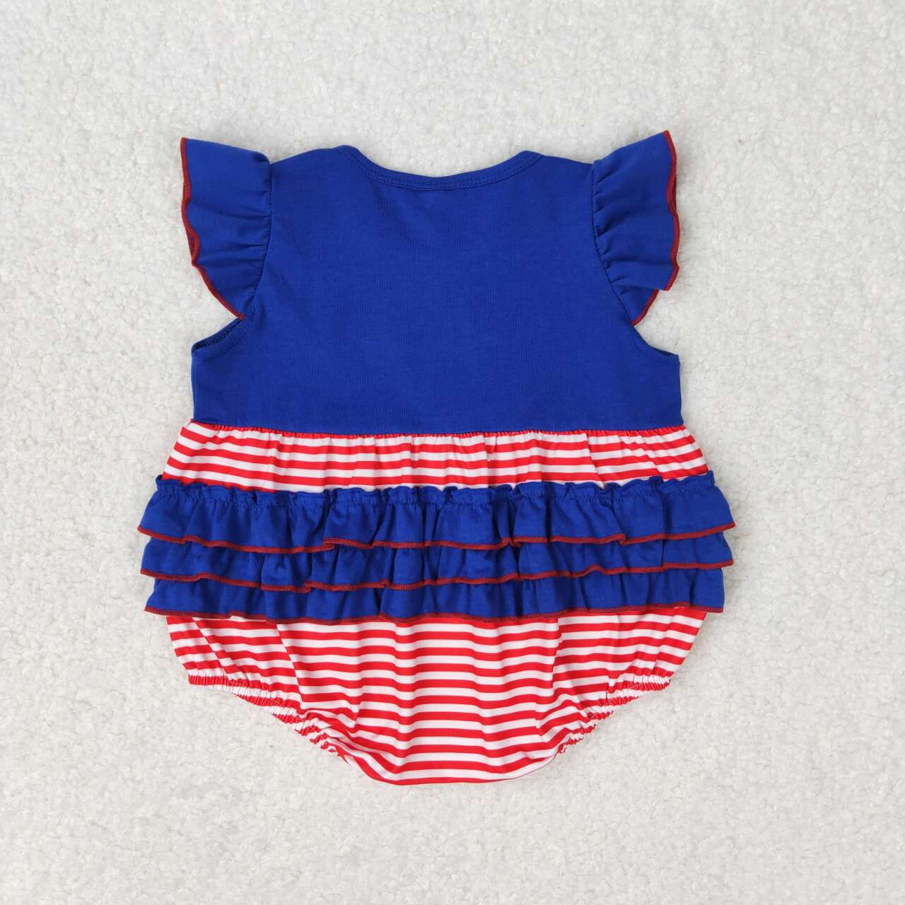 SR1211 embroidery July 4th flag red striped blue flutter sleeve girls romper