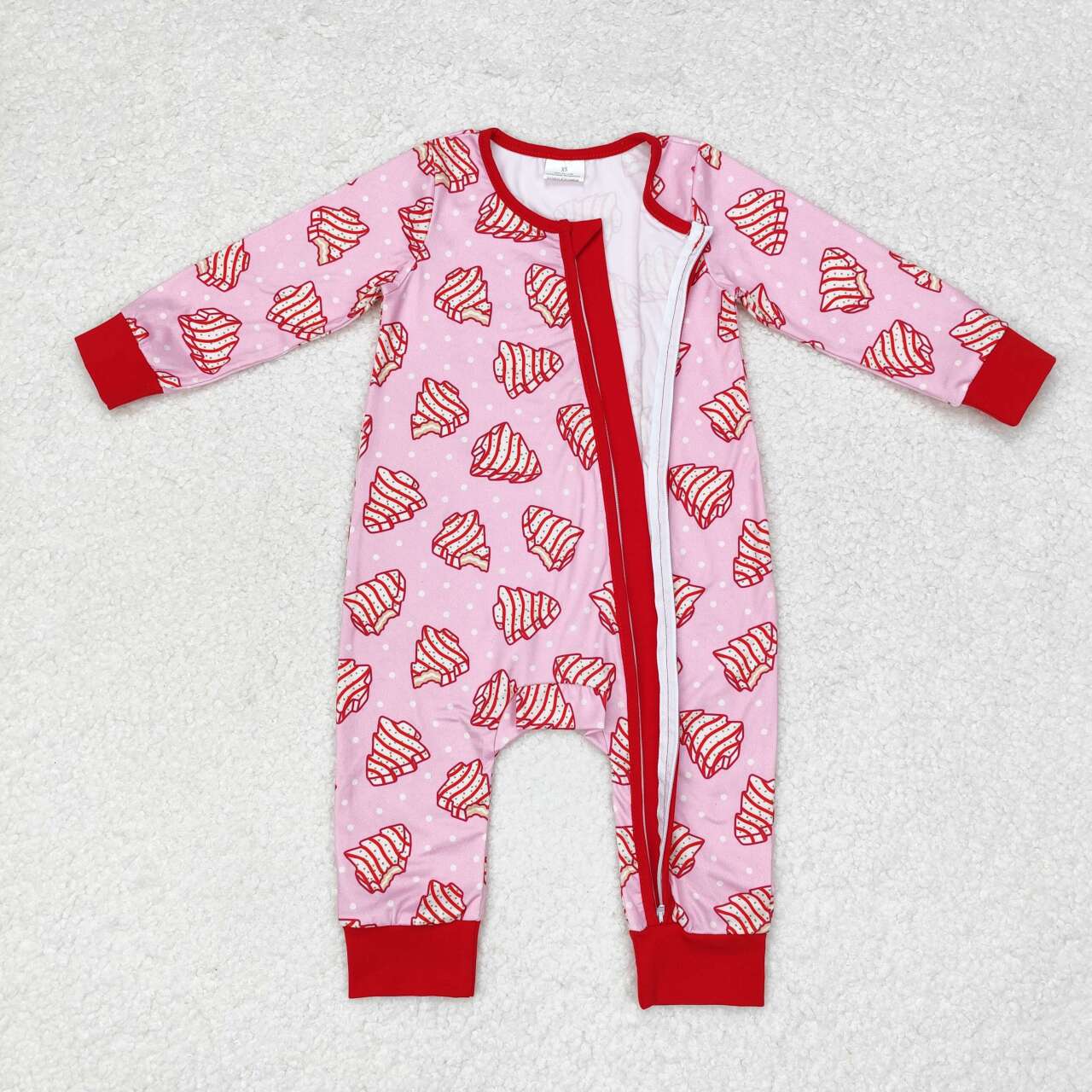 LR1428 Tis The Season Christmas Cake Tree Pink Long Sleeves Baby Pajamas