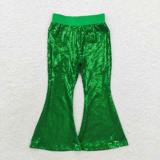 P0498 green sequin girls pants