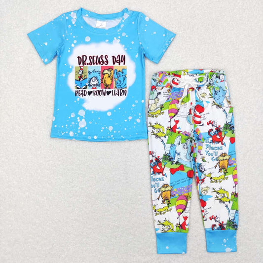 BSPO0241 Dr cartoon blue short sleeve colorful pants boys set