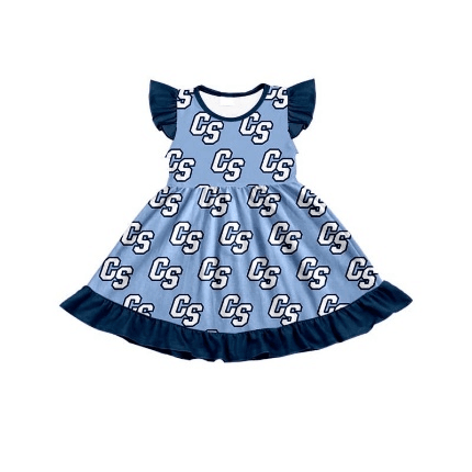 custom style CS blue flutter sleeve girls bows dress