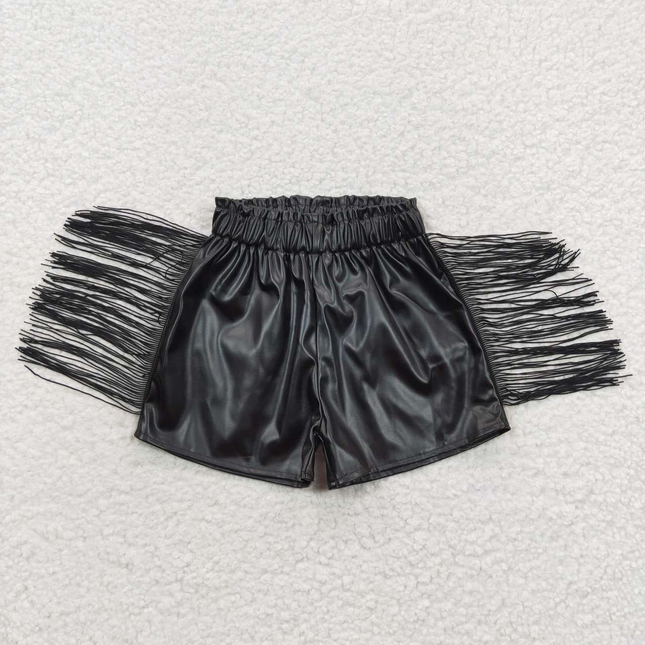 SS0094 Black Leather Tassels Shorts