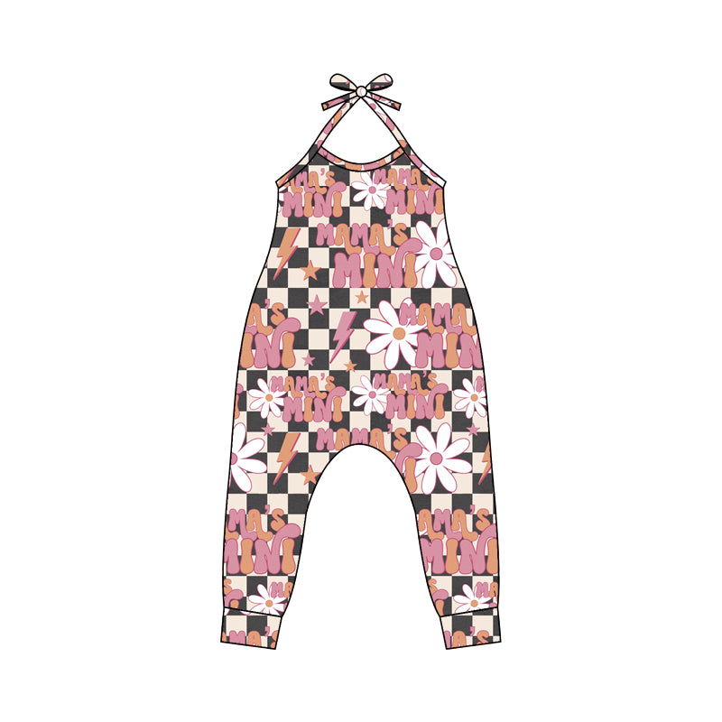custom mamas mini flowers pink lace-up girls jumpsuits