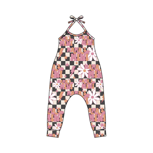 custom mamas mini flowers pink lace-up girls jumpsuits