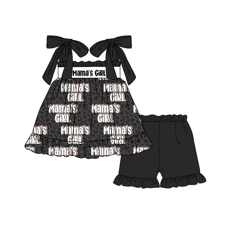 custom mamas girl black leopard lace-up shorts girls Summer set