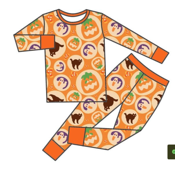 custom bamboo Halloween pumpkin spooky orange long sleeve pants boys pajamas