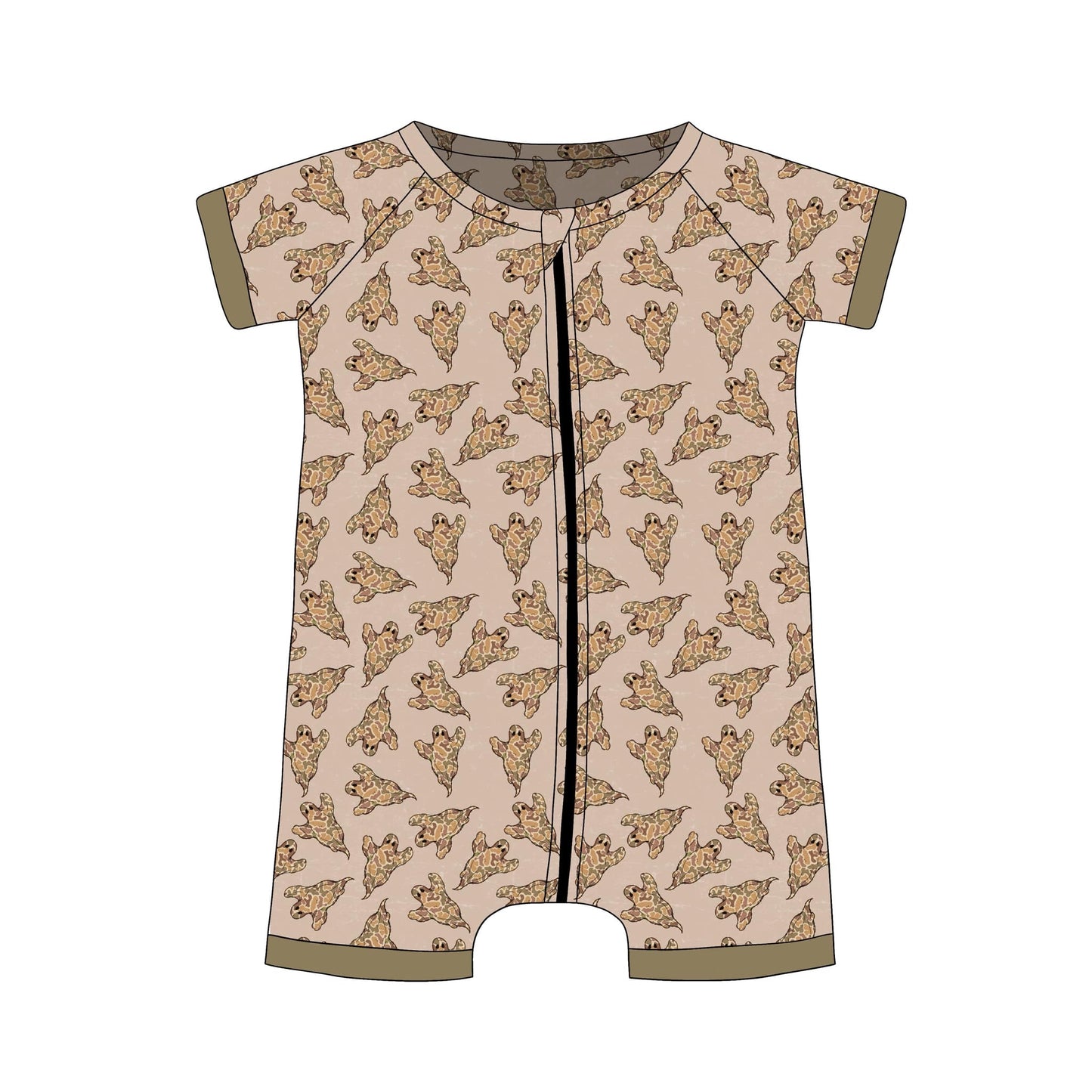 custom Halloween camo spooky short sleeve zipper boys romper