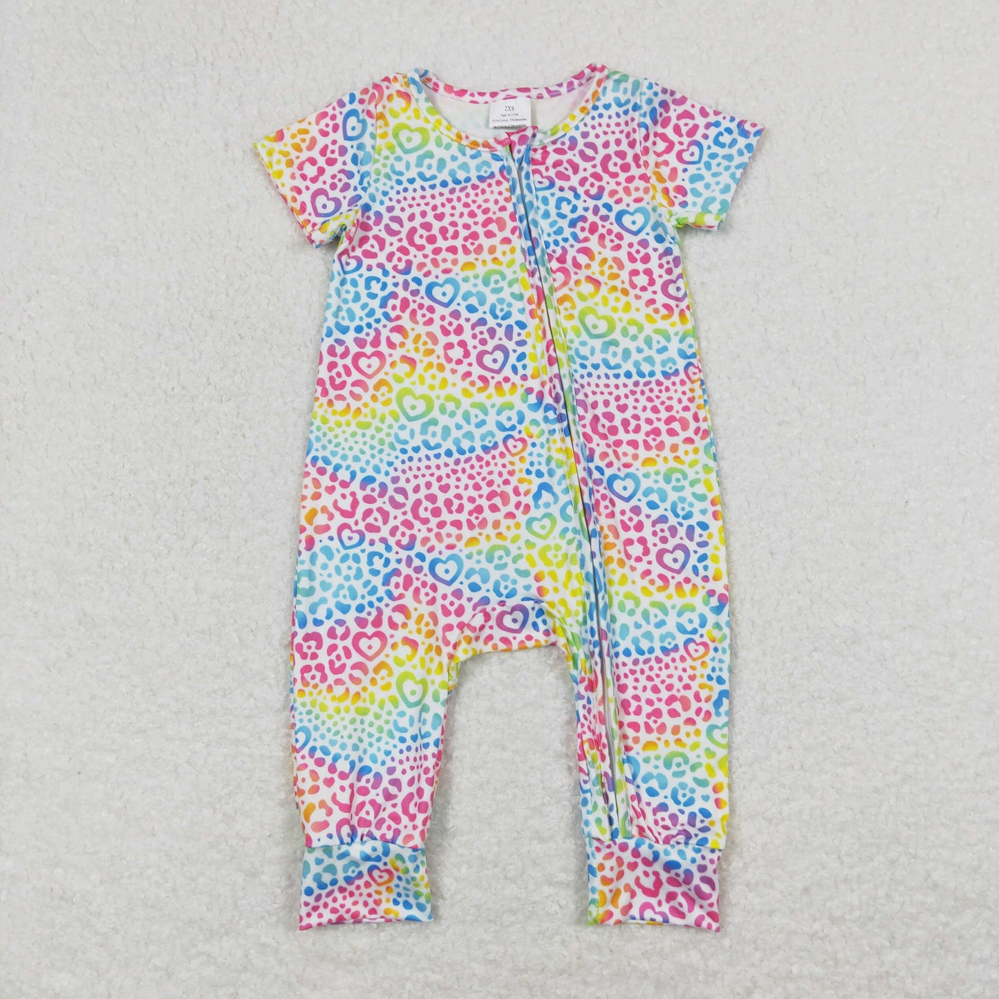 SR0977 Colorful Leopard Short Sleeve Girls Zipper Romper