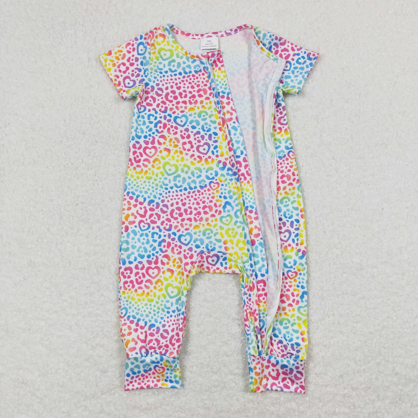 SR0977 Colorful Leopard Short Sleeve Girls Zipper Romper