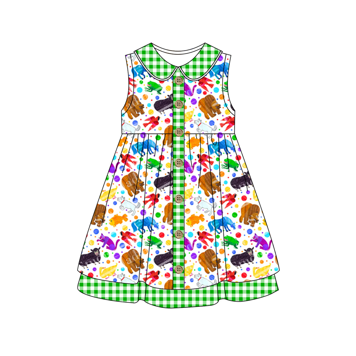 preorder coloeful animals green sleeveless girls dress