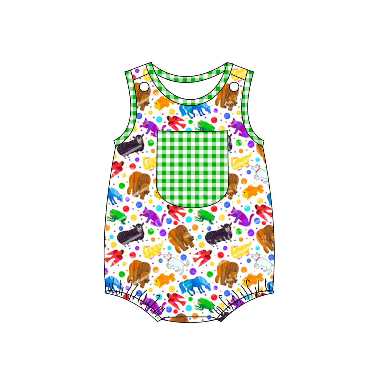 preorder colorful animals green pocket sleeveless boys romper