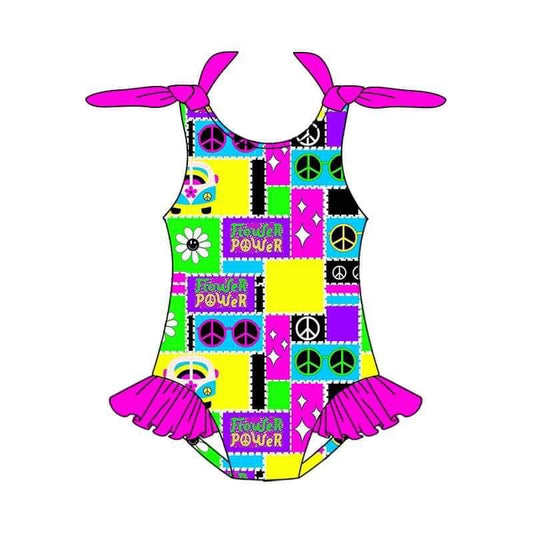 custom colorful flowers hot pink girls swimsuits