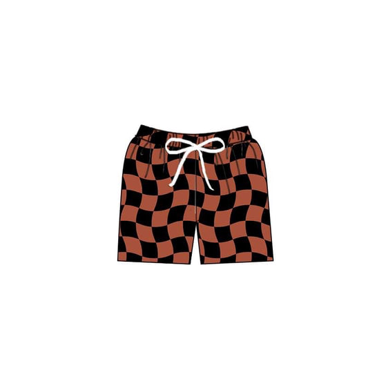 custom black checkered brown boys swimming trunk