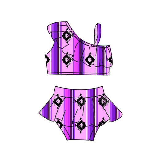 custom Western Aztec purple girls 2pcs swimsuits