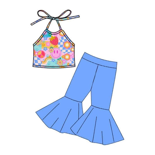 custom colorful smile top blue pants girls set