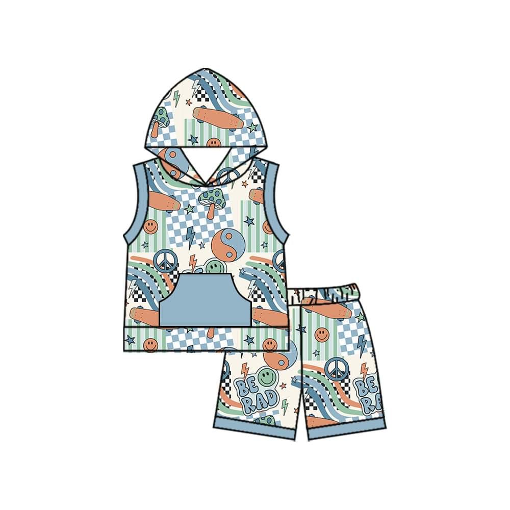 custom skateboard smile pocket sleeveless shorts boys set