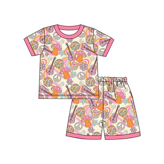 custom guitar mushroom pink short sleeve shorts girls set