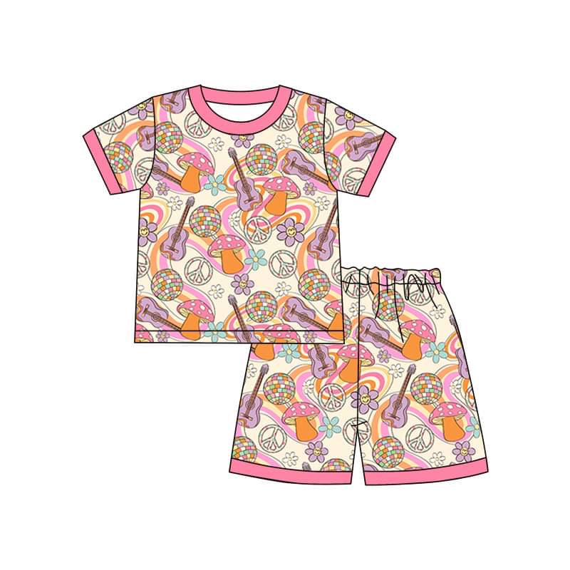 custom guitar mushroom pink short sleeve shorts girls set