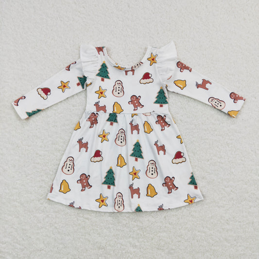 GLD0442 Christmas hat tree gingerbread man long sleeve girls dress