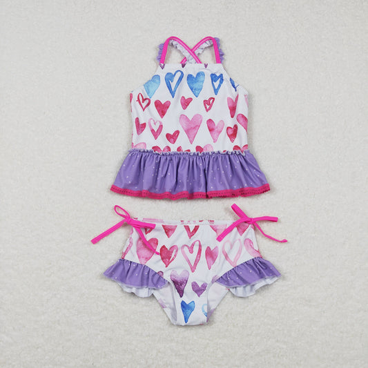 S0163 Pink heart purple girls swimmsuit