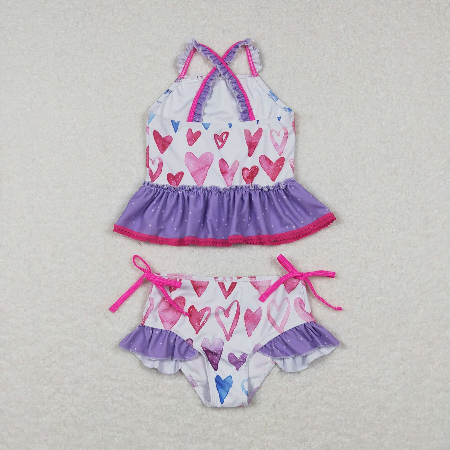 S0163 Pink heart purple girls swimmsuit