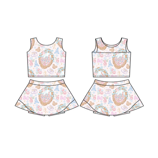 custom moq 3 cartoon M castle sleeveless skirt skorts girls set