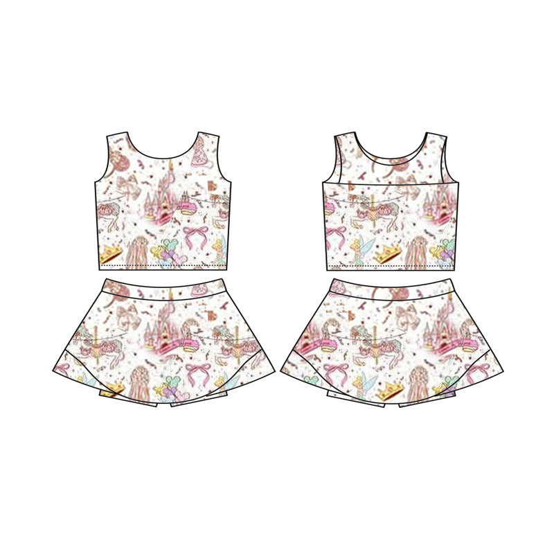 custom moq 3 cartoon M castle sleeveless skirt skorts girls set