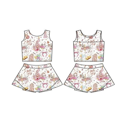 custom moq 3 cartoon M castle sleeveless skirt skorts girls set