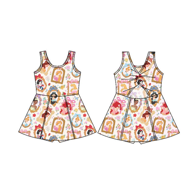 custom moq 3 cartoon princess sleeveless skorts girls dress