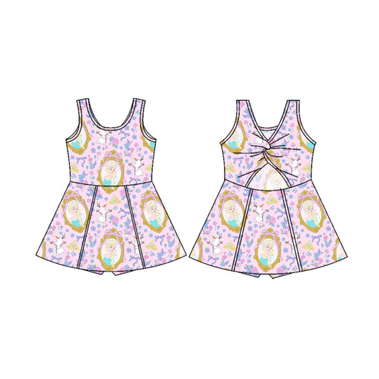 custom moq 3 cartoon princess sleeveless skorts girls dress